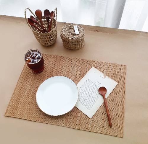 픽홈 우드 나무 원목 라탄 테이블 식탁 매트 2종