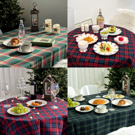 픽홈 크리스마스 체크 식탁보 성탄절 테이블보 원형 사각 식탁 테이블 커버 2인 4인 6인용